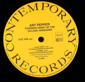 THURSDAY NIGHT AT THE VILLAGE VANGUARD ART PEPPER(as) - 中古