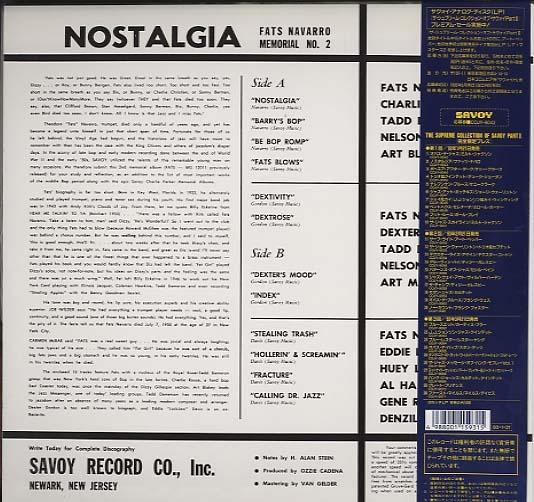 NOSTALGIA/FATS NAVARRO FATS NAVARRO（tp） - 中古オーディオ 高価