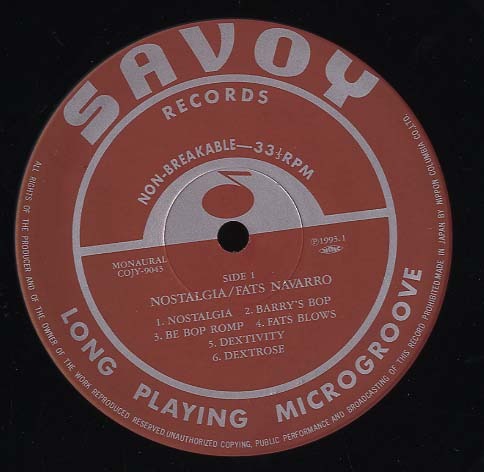 NOSTALGIA/FATS NAVARRO FATS NAVARRO（tp） - 中古オーディオ 高価