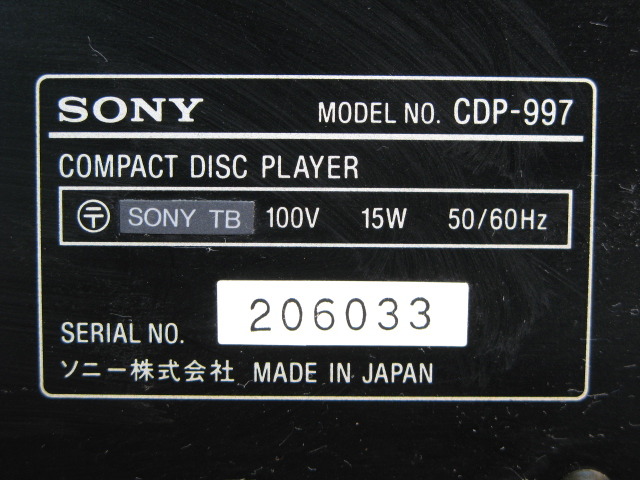 SONY／CDプレーヤー【CDP-997】／管YNT SONY／CDプレーヤーCDP-997／管YNT