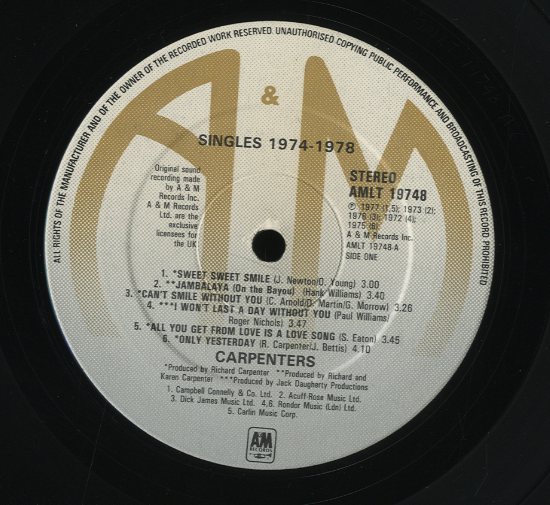 THE SINGLES 1974-1978/CARPENTERS CARPENTERS - 中古オーディオ