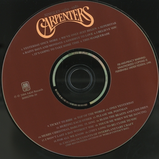 SINGLES 1969-1981/CARPENTERS CARPENTERS - 中古オーディオ