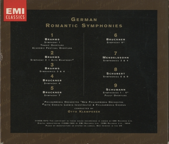 GERMAN ROMANTIC SYMPHONIES/クレンペラー ブラームス/ブルックナー