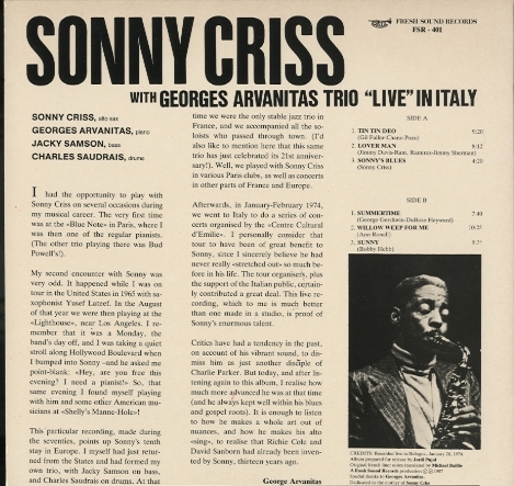 LIVE IN ITALY/SONNY CRISS SONNY CRISS - 中古オーディオ 高価買取