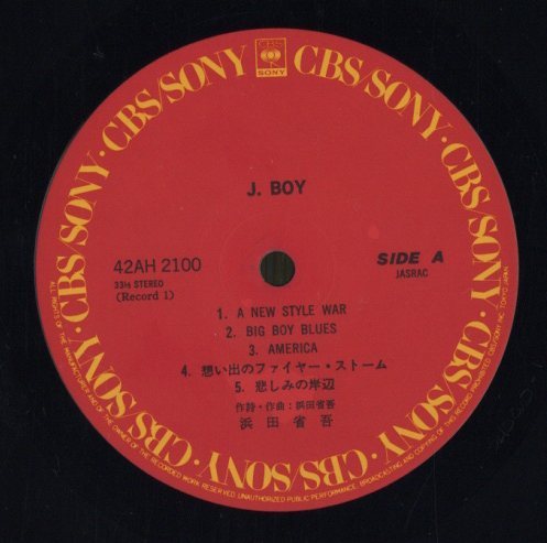 浜田省吾 J.BOY レコード 美品!! 付属あり 浜田省吾／J.BOY／もうひとつの土曜日／路地裏の少年／町支寛ニ