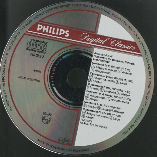 ヴィヴァルディ：バスーン協奏曲集 ヴィヴァルディ - 中古