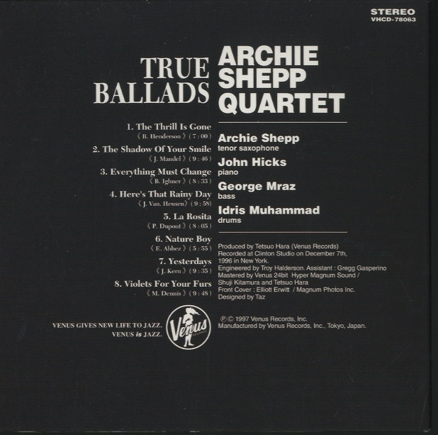 TRUE BALLADS/ARCHIE SHEPP QUARTET(紙ジャケ) ARCHIE SHEPP - 中古
