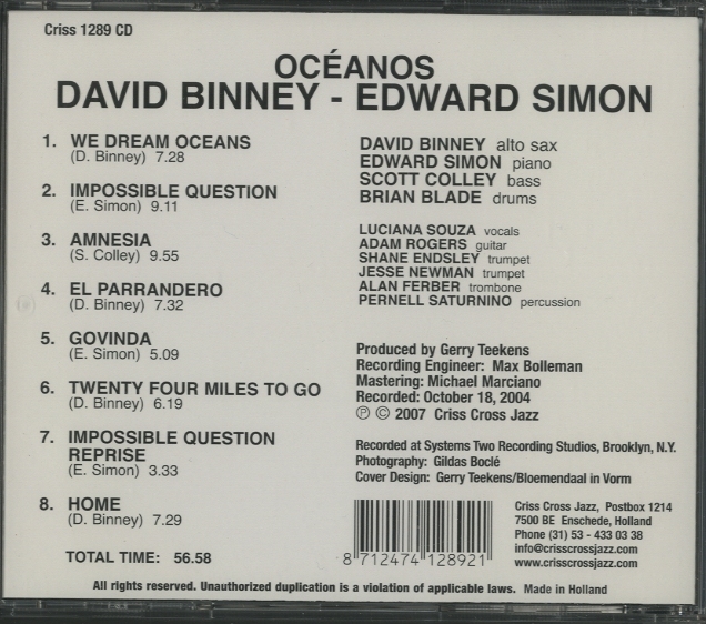 OCEANOS/DAVID BINNEY & EDWARD SIMON DAVID BINNEY & EDWARD SIMON 中古オーディオ 高価買取・販売 ハイファイ堂 OCEANOS/DAVID BINNEY & EDWARD SIMON DAVID BINNEY & EDWARD SIMON 中古オーディオ 高価買取・販売 ハイファイ堂