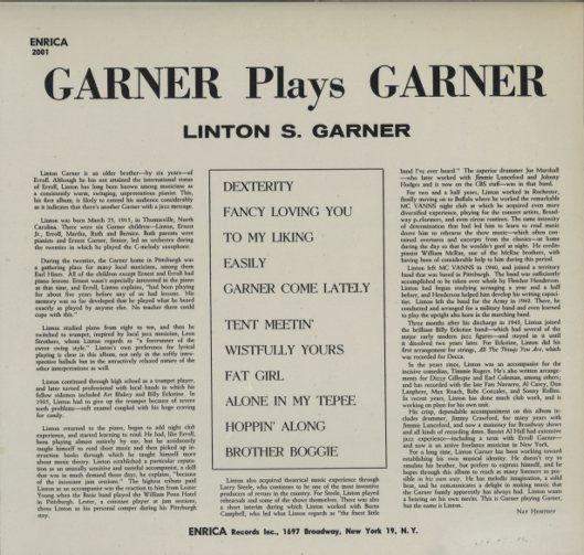 GARNER PLAYS GARNER/LINTON GARNER TRIO LINTON GARNER 中古オーディオ 高価買取・販売