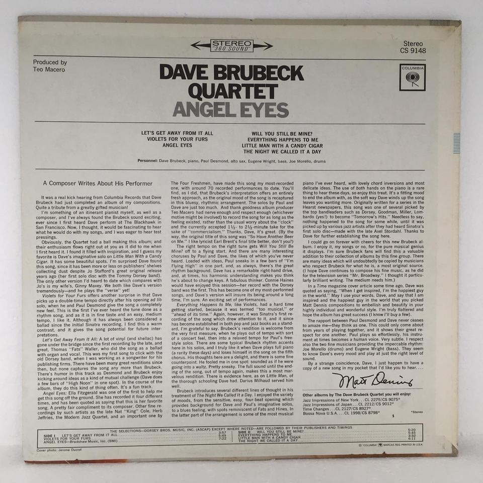 ANGEL EYES/DAVE BRUBECK QUARTET DAVE BRUBECK - 中古オーディオ 高価