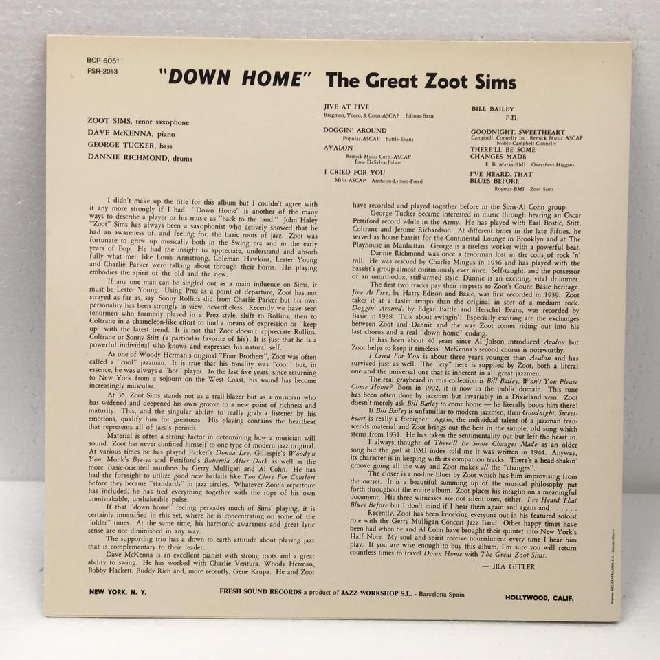 DOWN HOME/ZOOT SIMS ZOOT SIMS - 中古オーディオ 高価買取・販売