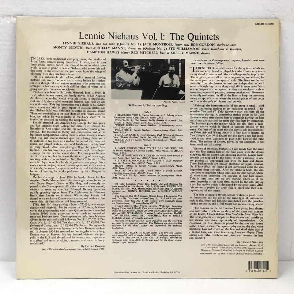 LENNIE NIEHAUS VOL.1：THE QUINTETS LENNIE NIEHAUS 中古オーディオ 高価買取・販売 ハイファイ堂
