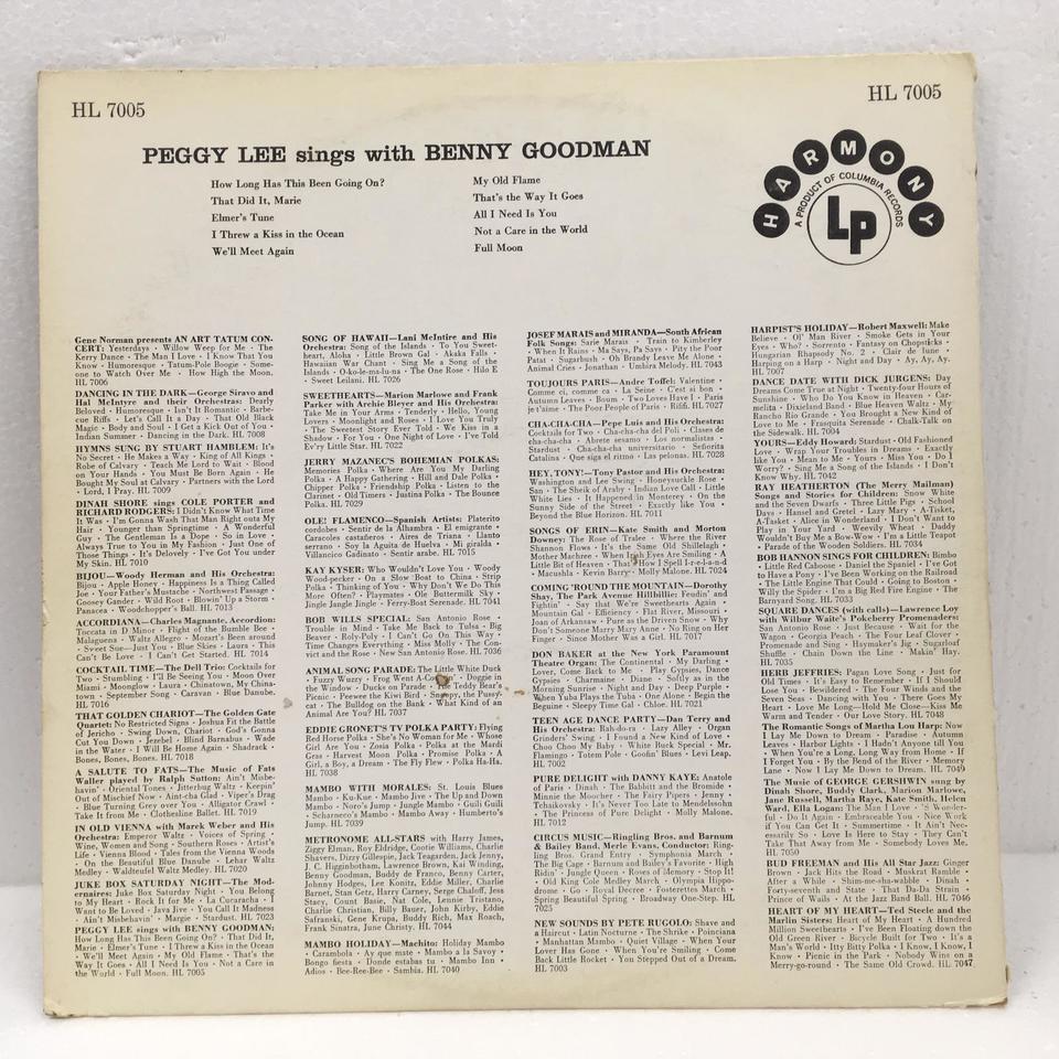 PEGGY LEE SINGS WITH BENNY GOODMAN PEGGY LEE - 中古