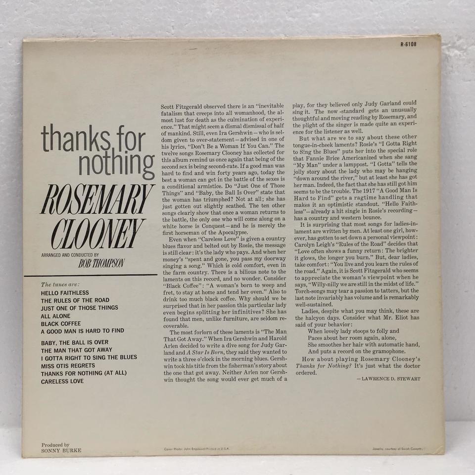 THANKS FOR NOTHING/ROSEMARY CLOONEY ROSEMARY CLOONEY 中古オーディオ 高価買取・販売