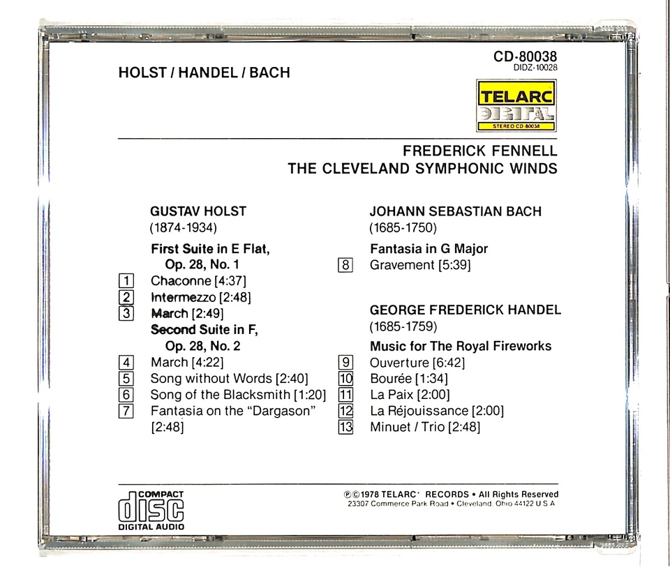 ホルスト 吹奏楽のための組曲第1番 第2番 ヘンデル 王宮の花火の音楽 J S バッハ 幻想曲 ホルスト ヘンデル J S バッハ 中古オーディオ 高価買取 販売 ハイファイ堂