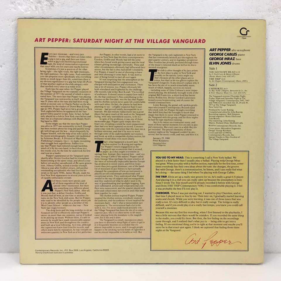 SATURDAY NIGHT AT THE VILLAGE VANGUARD/ART PEPPER ART PEPPER